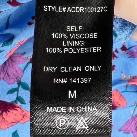 ASTR the Label Vibrant Blue Floral Ruched V-Neck Long Sleeve Mini Dress Womens M - Picture 7 of 8